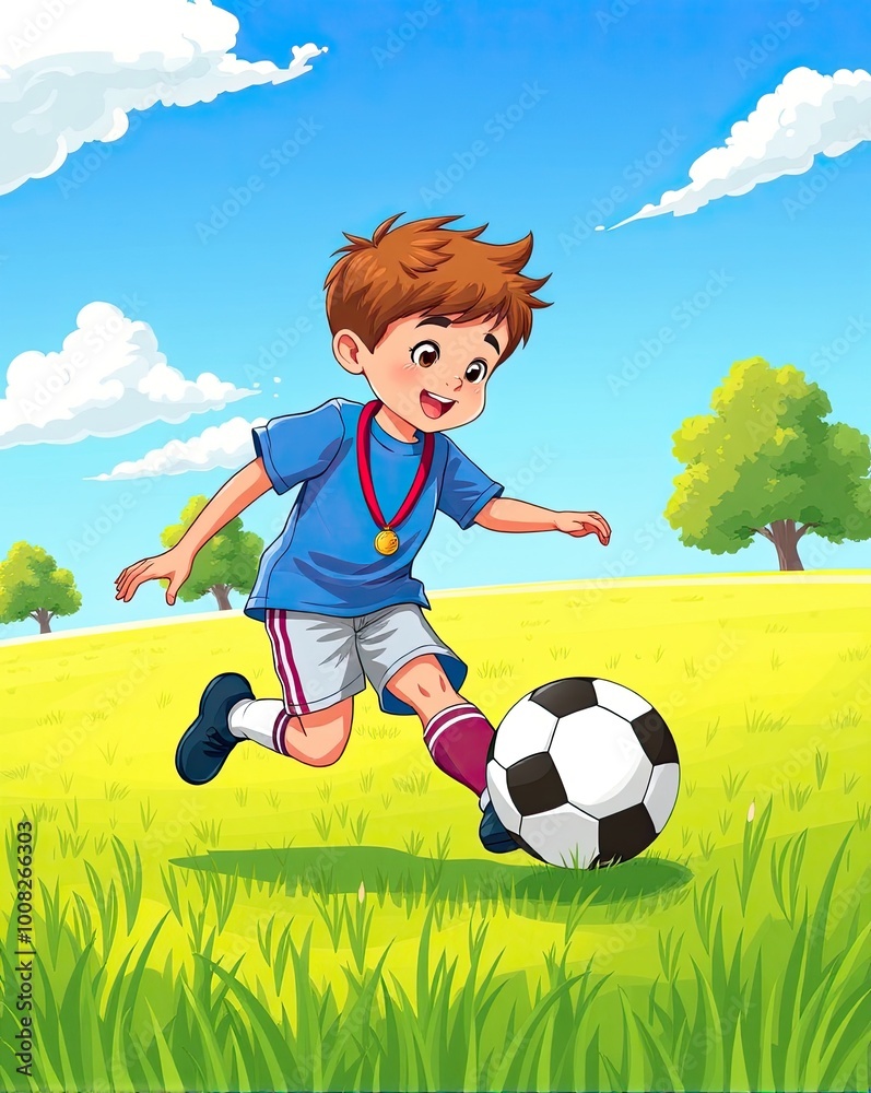 Kid playing football soccer cartoon illustration Kid playing football soccer cartoon illustration