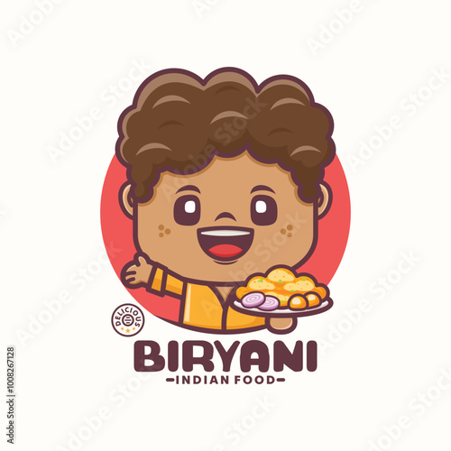 biryani rice food cartoon mascot logo template design