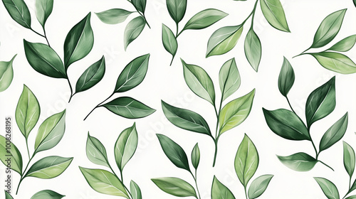 Green plant and leafs pattern. Pencil, hand drawn natural illustration. Simple organic plants design. Botany vintage graphic art. 4k wallpaper, background. Simple, minimal, clean design 