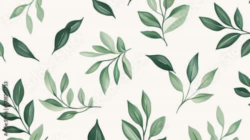 Green plant and leafs pattern. Pencil, hand drawn natural illustration. Simple organic plants design. Botany vintage graphic art. 4k wallpaper, background. Simple, minimal, clean design