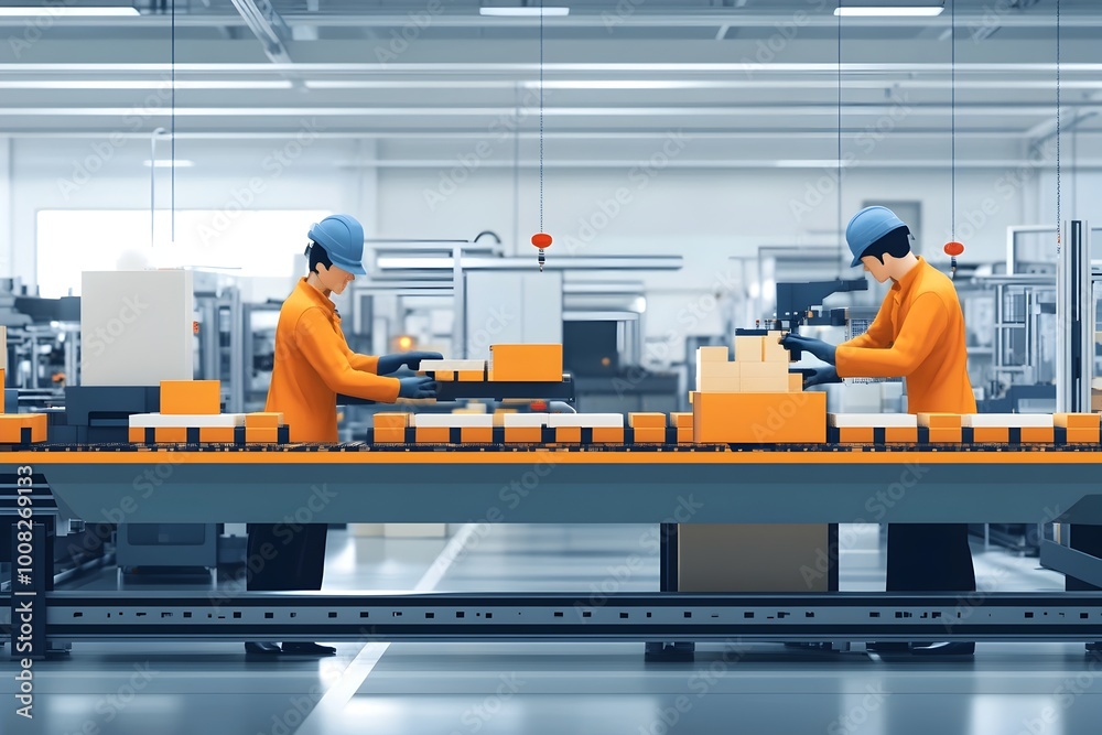 Automated Production Line in Modern Factory Efficient Manufacturing Process Automated Production Line in Modern Factory Efficient Manufacturing Process