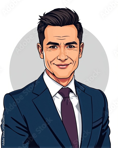 A portrait cartoon vector illustration of a businessman