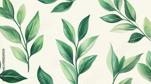 Green plant and leafs pattern. Pencil, hand drawn natural illustration. Simple organic plants design. Botany vintage graphic art. 4k wallpaper, background. Simple, minimal, clean design 