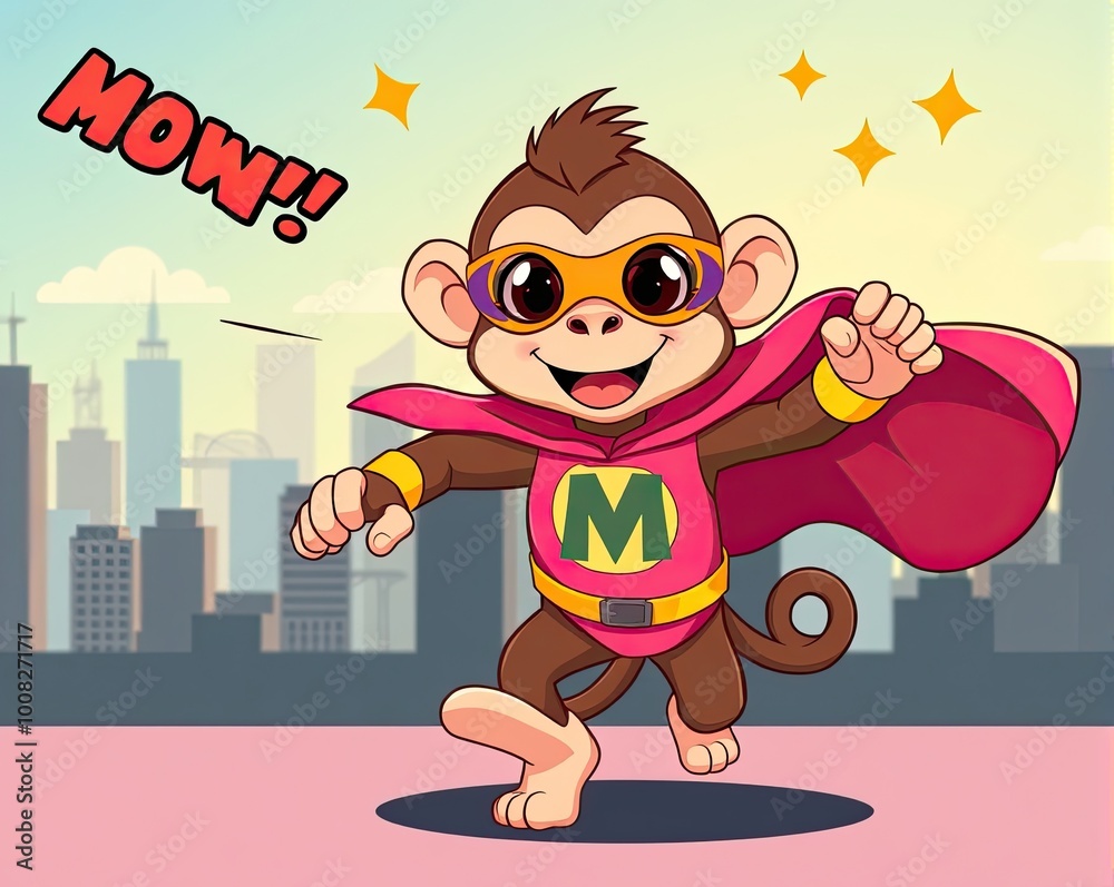 Naklejka premium Cute happy monkey smiling superhero vector art 