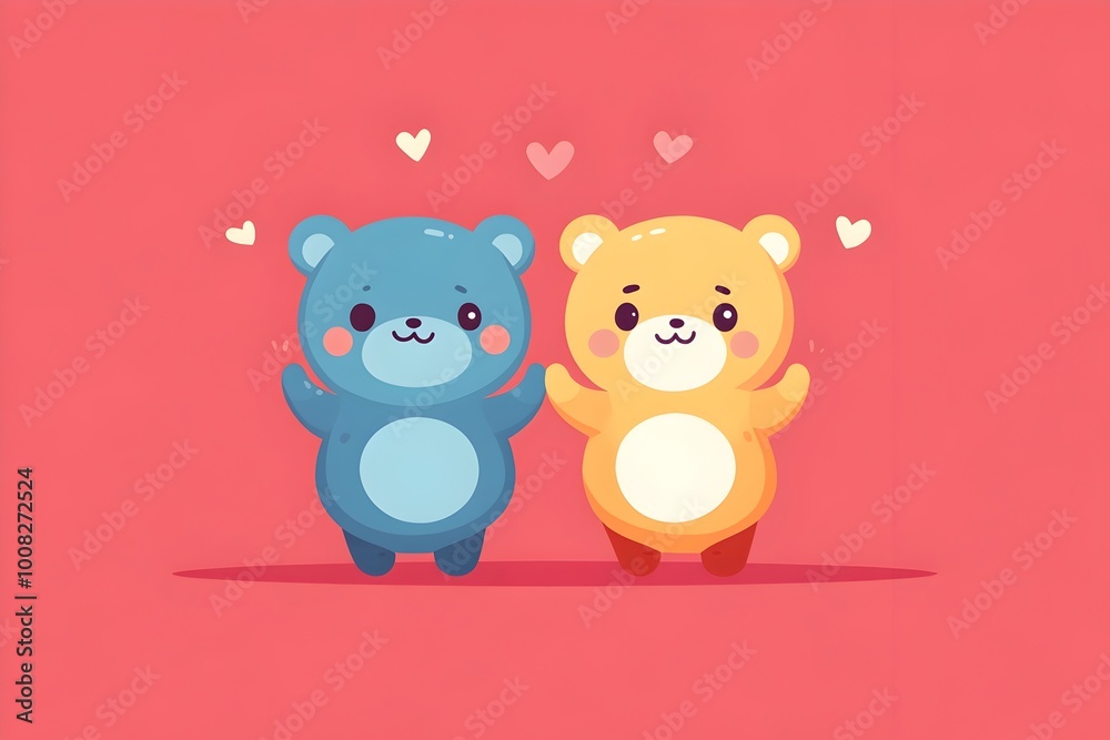 Adorable Cartoon Bears Making a Pinky Promise in Bright Flat Style Adorable Cartoon Bears Making a Pinky Promise in Bright Flat Style