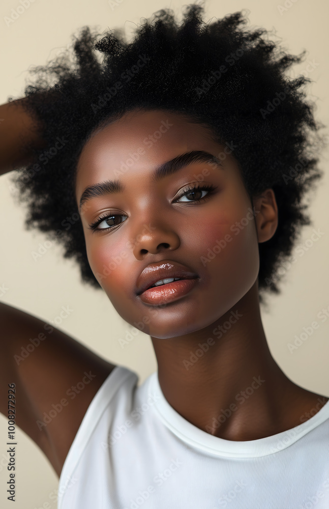 an African American model with hair in her face an African American model with hair in her face