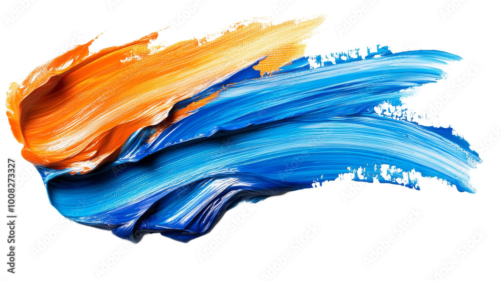 Fototapeta premium Vibrant Abstract Brush Strokes in Dynamic Blue and Orange Colors on White Background
