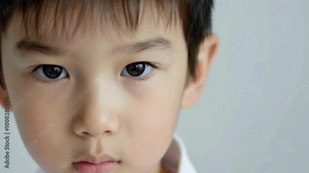 A young boy with brown eyes and a white shirt, 4k footage A young boy with brown eyes and a white shirt, 4k footage