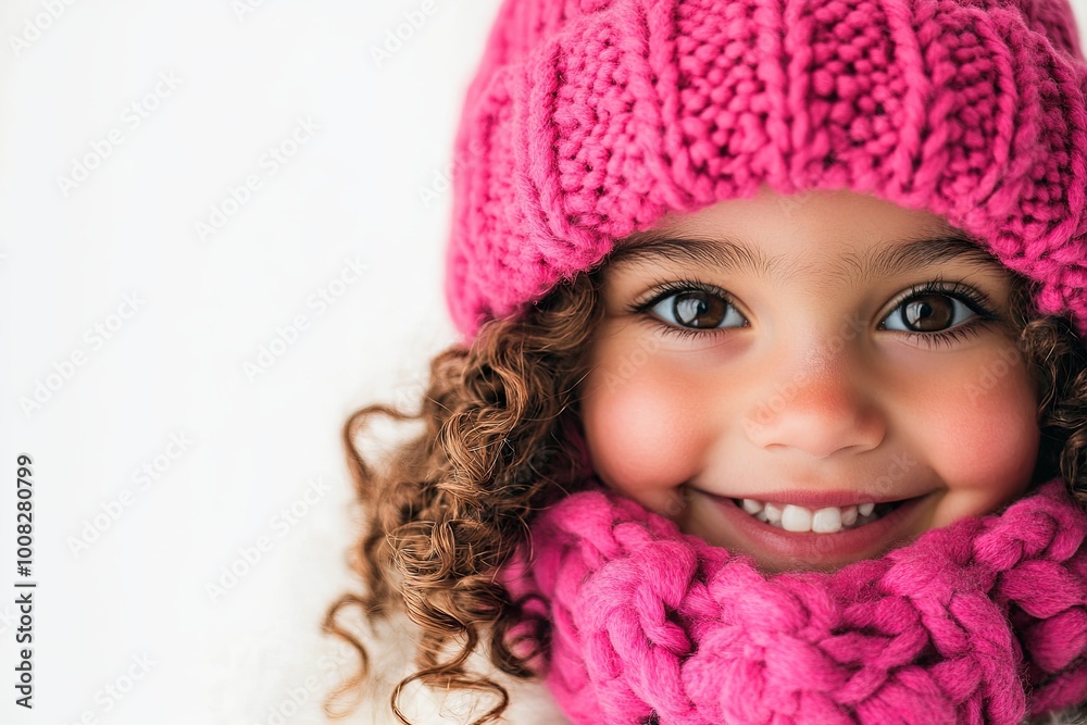 Portrait of a joyful little girl with a bright pink winter hat Portrait of a joyful little girl with a bright pink winter hat