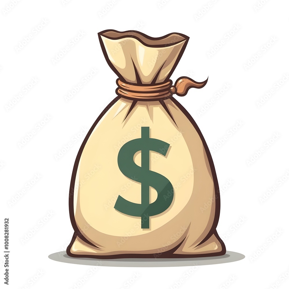 Money bag with dollar icon middle point on white background Money bag with dollar icon middle point on white background