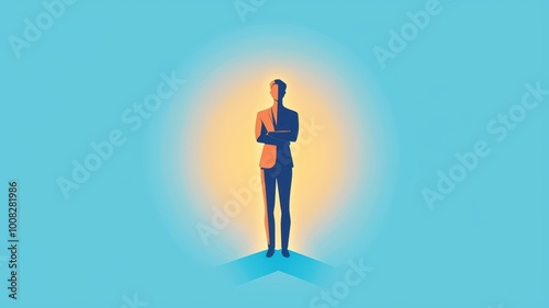 A confident silhouette of a businessman standing against a bright blue background, symbolizing leadership and innovation.