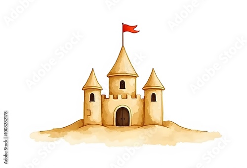 Watercolor sand castle illustration beach game
