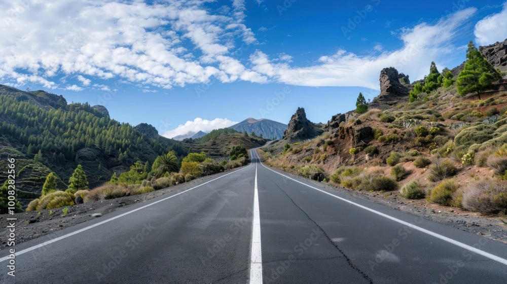 Naklejka premium Asphalt Road Winding Through Mountainous Landscape