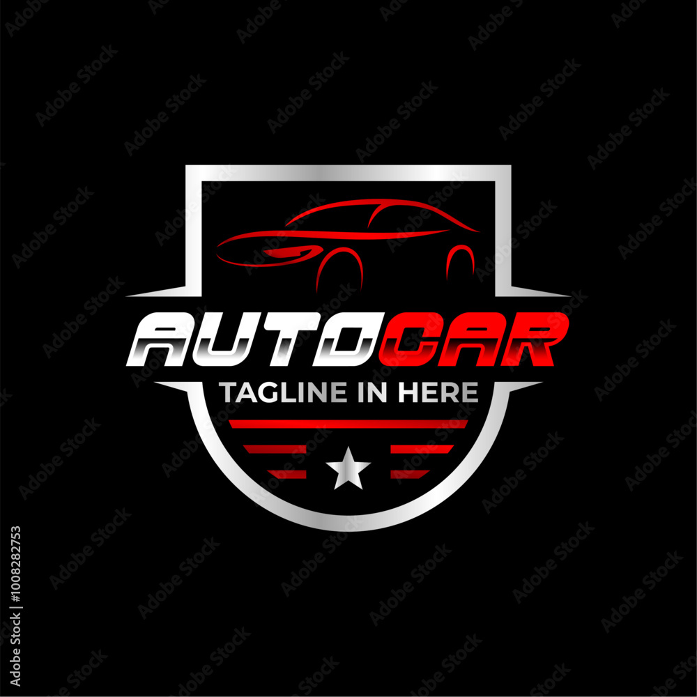 Fototapeta premium Automotive Car Logo with Shield Border. Auto Mobile Logo Template. Editable Vector
