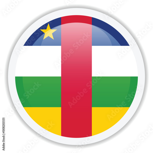 Flag of the Central African Republic. Glossy round icon isolated on white background