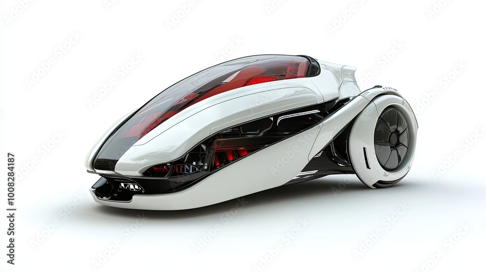 Futuristic White Sports Car with Red Interior Futuristic White Sports Car with Red Interior