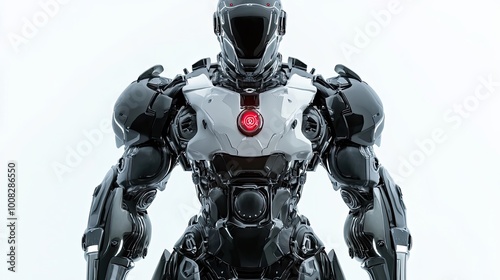 Black and White Futuristic Robot with Red Eye