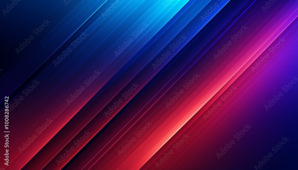 Fototapeta premium Colorful Lights Speed Concept. Vibrant Diagonal Stripes Abstract Background. Red and dark blue background. Decorative horizontal banner. Digital artwork raster bitmap illustration. 