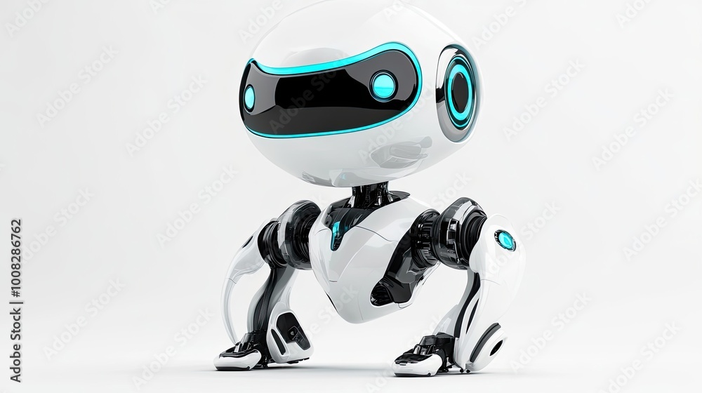 White futuristic robot with blue accents and four limbs White futuristic robot with blue accents and four limbs