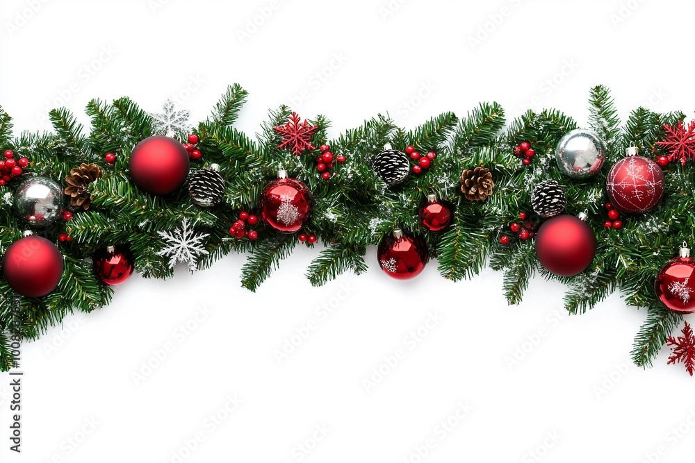 Twigs of Christmas tree decorated bows, balls and holly berries on white stone background. Christmas background, copy space. Twigs of Christmas tree decorated bows, balls and holly berries on white stone background. Christmas background, copy space.