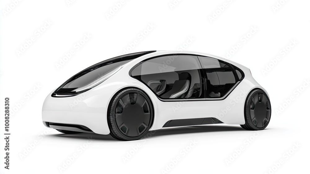 Fototapeta premium Modern White Electric Car with Black Wheels