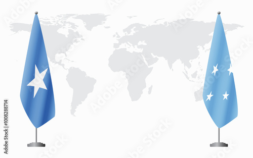 Somalia and Micronesia flags for official meeting against background of world map. photo