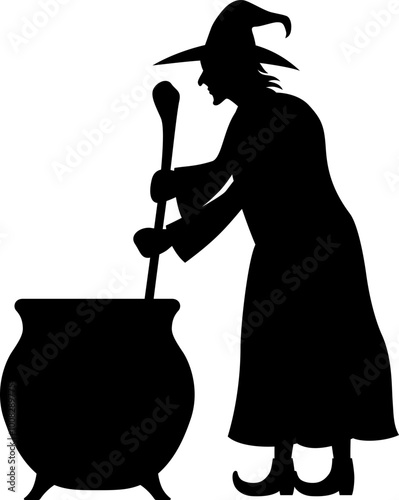 Witch Is Flying Using A Broom Silhouette