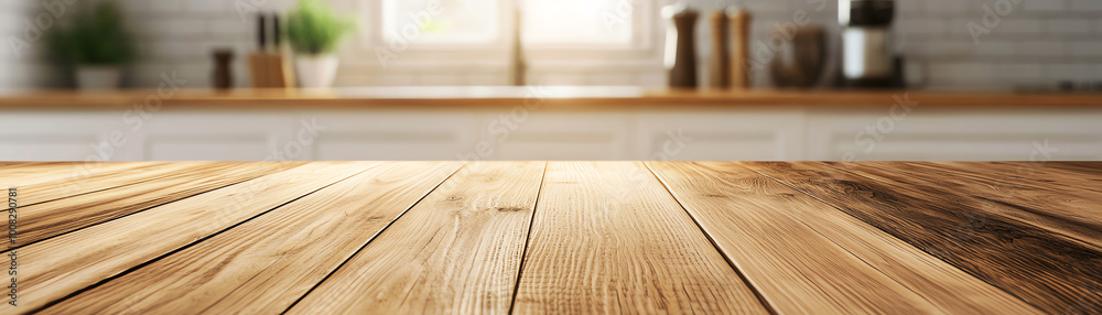 Wooden countertop in a bright and airy kitchen interior. Wooden countertop in a bright and airy kitchen interior.