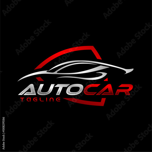 Automotive Car Logo with Shield Border. Auto Mobile Logo Template. Editable Vector