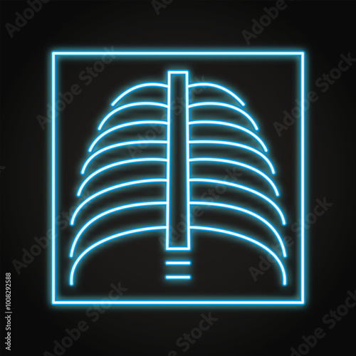 X-ray image neon line icon. X ray picture of human rib cage. Vector illustration.
