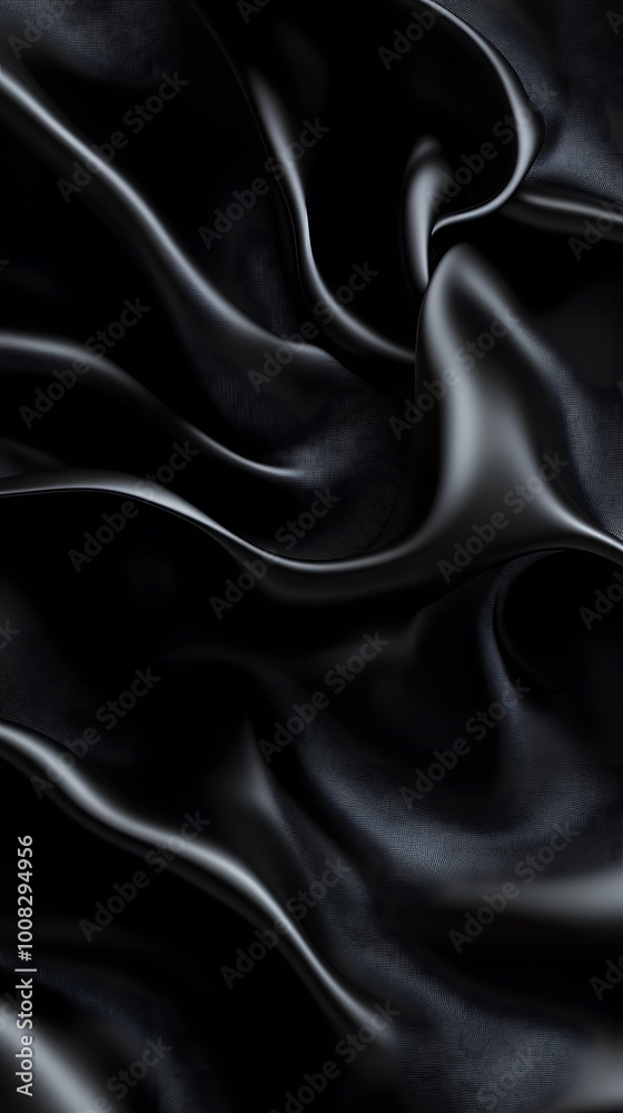 Fototapeta premium Smooth black fabric with elegant folds and curves.
