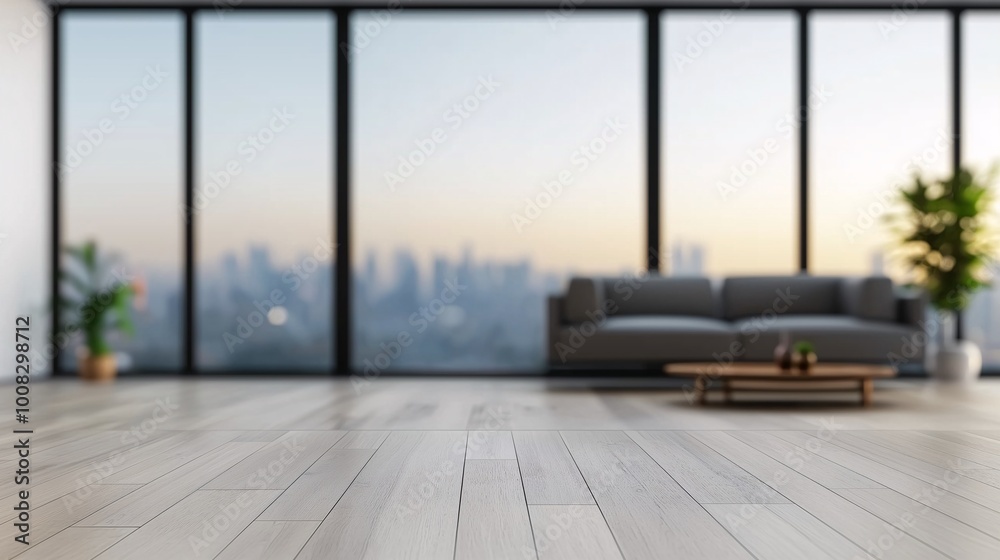 Fototapeta premium Modern Living Room with Panoramic City View