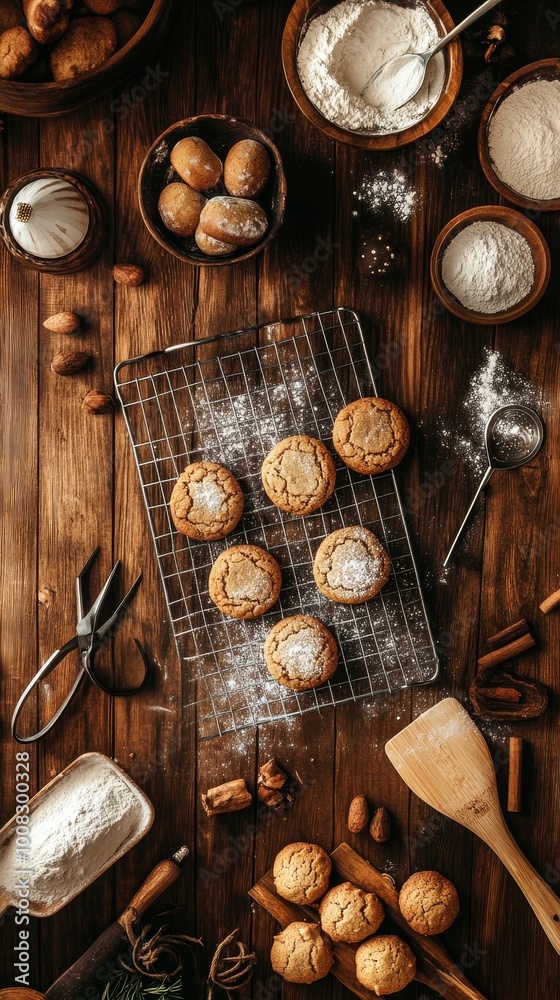 A delightful real-life photo for Bake Cookies Day, featuring a cozy kitchen scene with freshly baked cookies cooling on a rack, surrounded by baking tools and ingredients A delightful real-life photo for Bake Cookies Day, featuring a cozy kitchen scene with freshly baked cookies cooling on a rack, surrounded by baking tools and ingredients