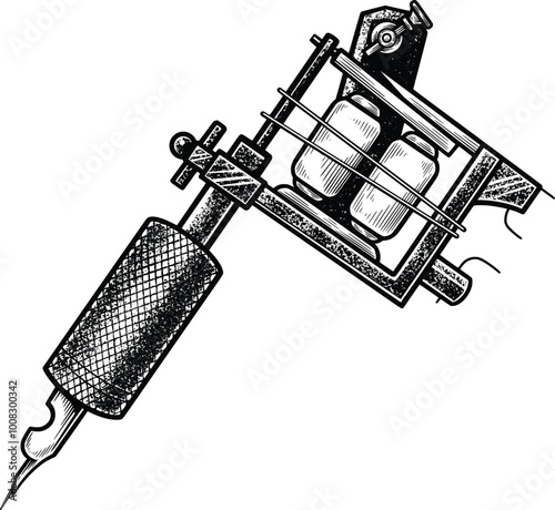 tattoo machine vector hand drawn illustration