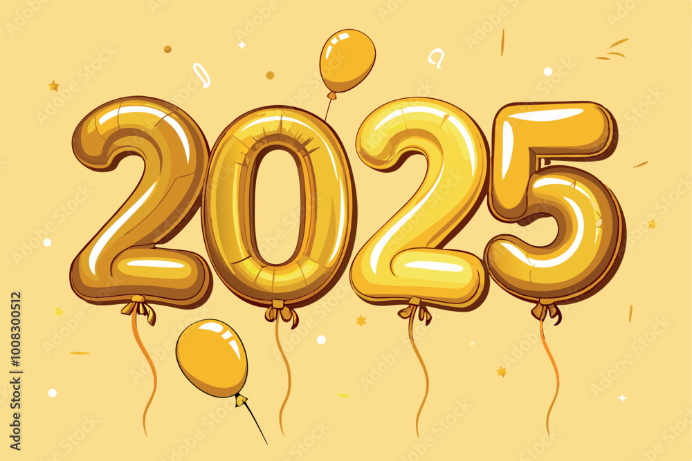 Happy New Year 2025 in Golden And White Foil Balloons Shaped Vector Art Illustration.
Happy New Year 2025 in Golden And White Foil Balloons Shaped Vector Art Illustration.