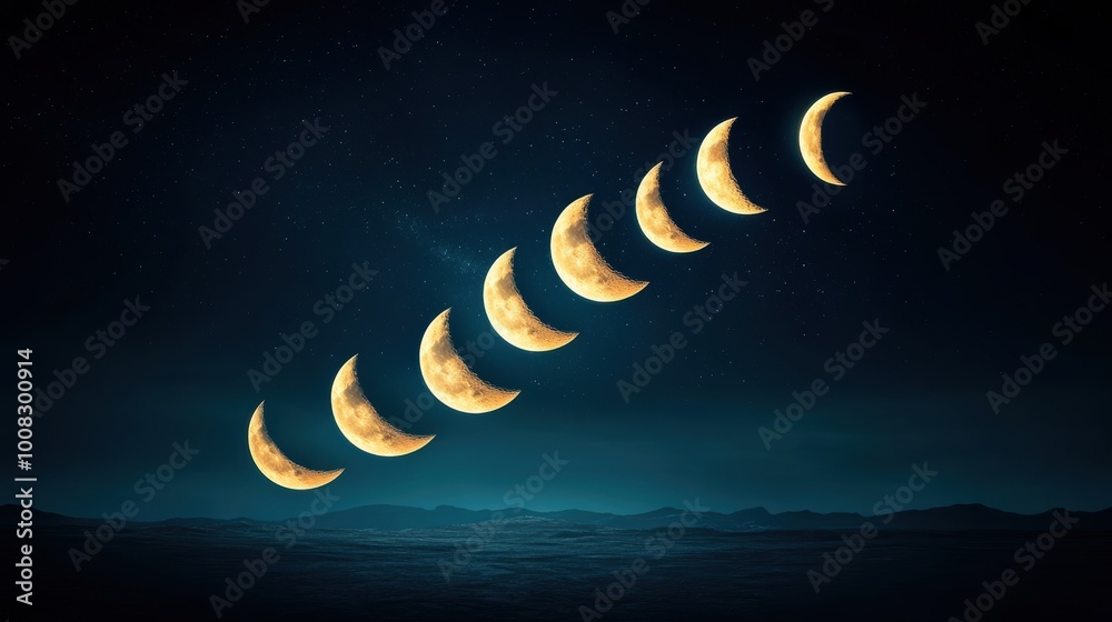 Obraz premium Schematic diagram illustrating the phases of the moon, with clear visuals and text describing each phase.