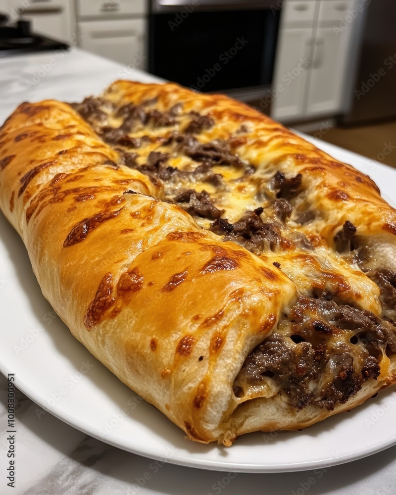 Golden Beef and Cheese Pastry Roll Fresh Out of the Oven. Generative AI. Golden Beef and Cheese Pastry Roll Fresh Out of the Oven. Generative AI.