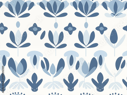 Blue seamless floral geometric pattern on white background photo