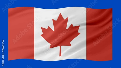 Canada waving flag loop animation with glowing 3d shade isolated on blue background