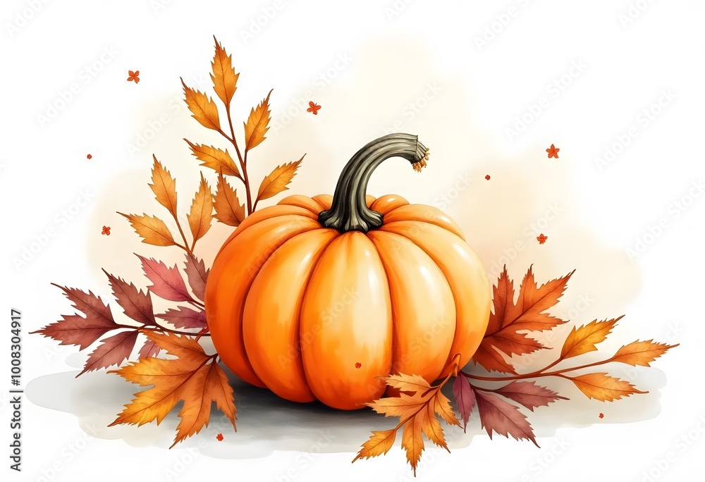 Naklejka premium Autumn Leaves and Pumpkins vector design 
