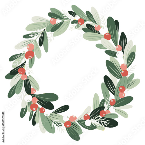 olive mistletoe berries wreath for christmas decoration