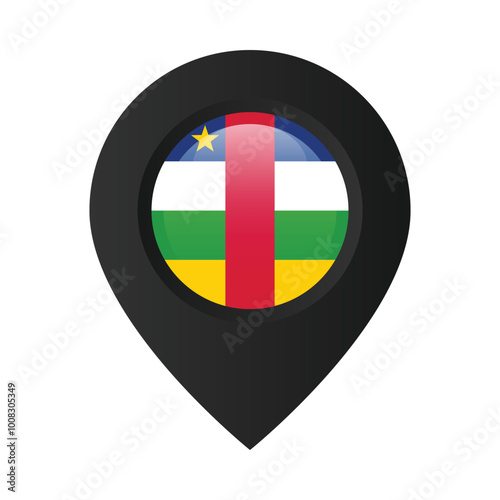 Map pin with the flag of the Central African Republic. Black location marker isolated on white background