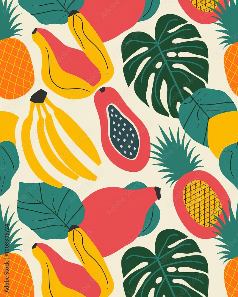 Seamless Pattern of Tropical Fruits for Vibrant Design Projects Seamless Pattern of Tropical Fruits for Vibrant Design Projects