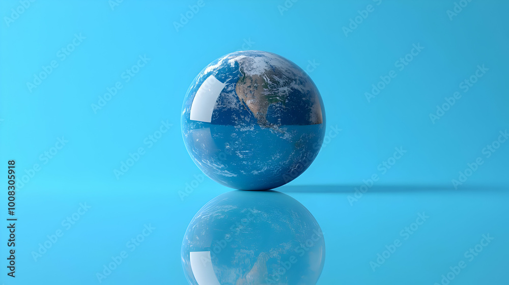 3D Earth Illustration on Blue Background with Reflection 3D Earth Illustration on Blue Background with Reflection