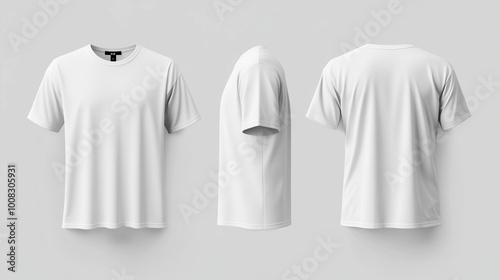 T-shirt mockup. White blank t-shirt front and back views. male clothes wearing clear attractive apparel tshirt models template | Generative AI 