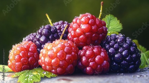 Wallpaper Mural A hyper-realistic painting of a cluster of ripe berries with morning dew on them Torontodigital.ca