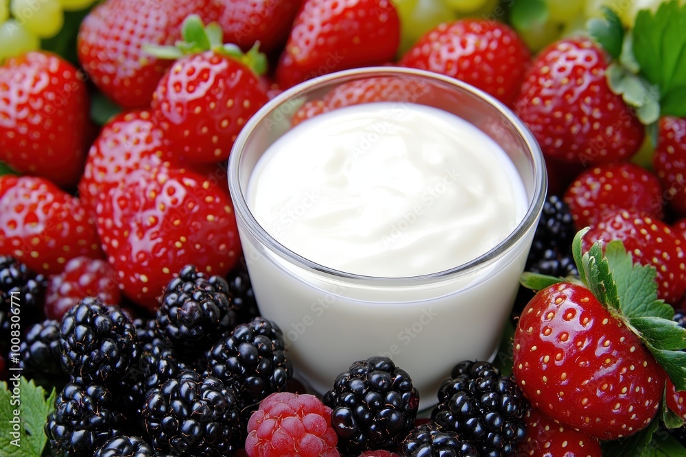 Fresh yogurt with ripe berries closeup Fresh yogurt with ripe berries closeup