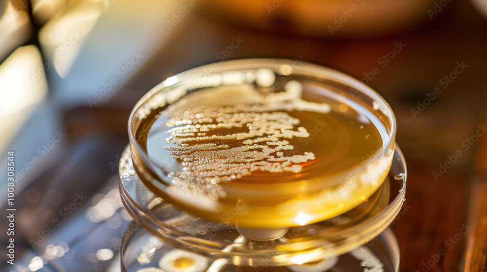 Close-up of petri dish with diverse strains of gut bacteria, highlighting the significance of gut health and microbiome diversity. Close-up of petri dish with diverse strains of gut bacteria, highlighting the significance of gut health and microbiome diversity.