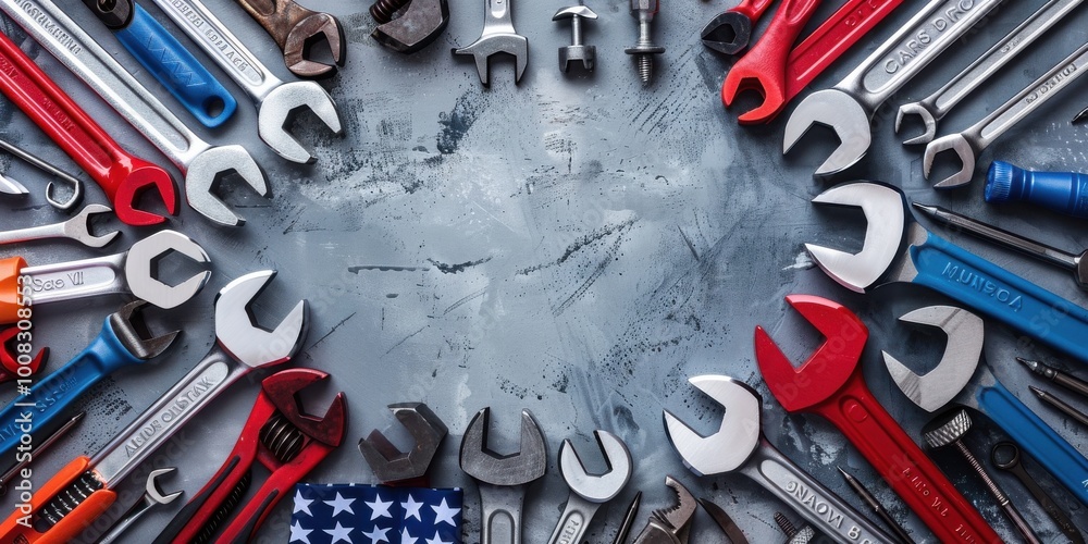 Fototapeta premium Crowds Celebrating Labor Day with Flags