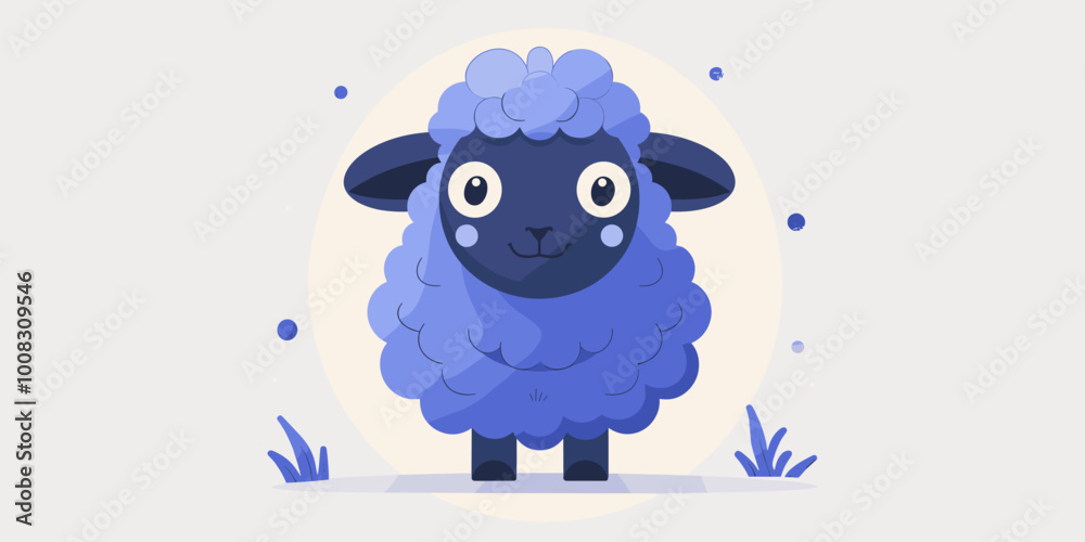 A cartoon sheep with a blue coat and a white background. The sheep is smiling and looking at the camera A cartoon sheep with a blue coat and a white background. The sheep is smiling and looking at the camera